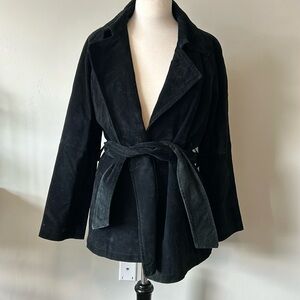 Vintage Black Suede Leather Jacket with belt size M